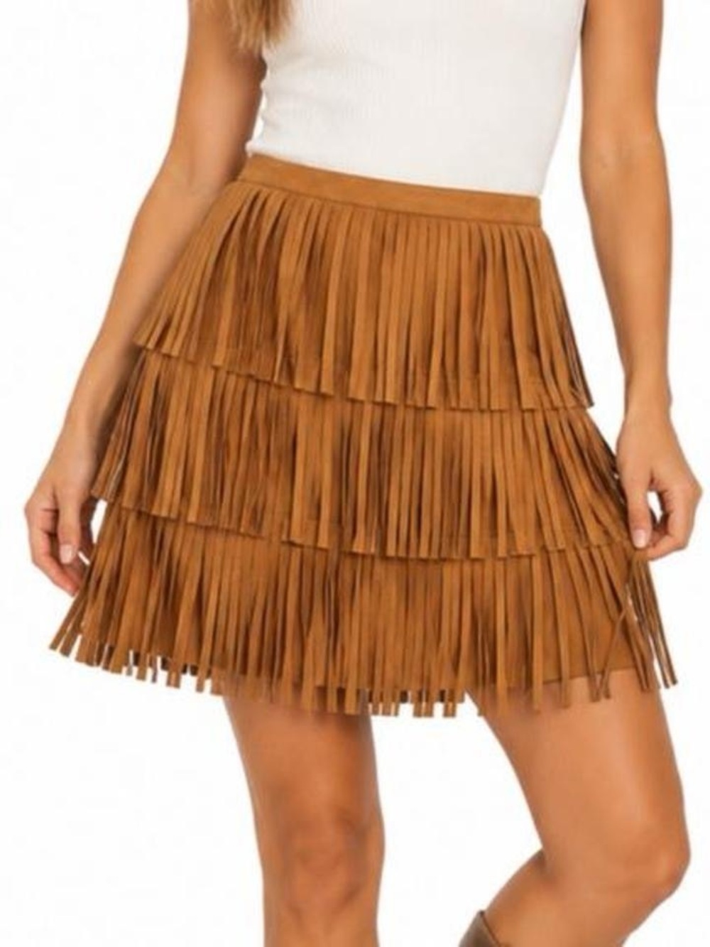 Universal Thread Women's Suede Feel Western Fringe Mini Skirt